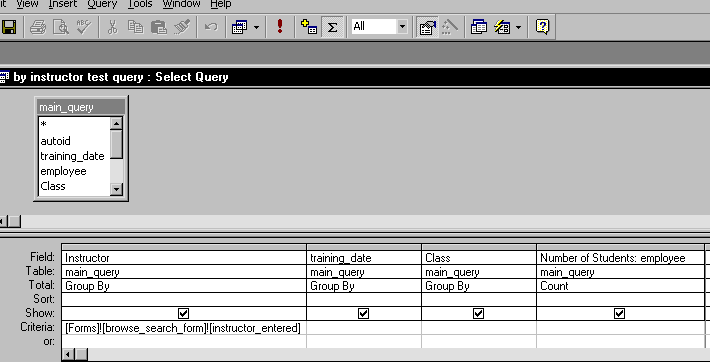 screenshot of query